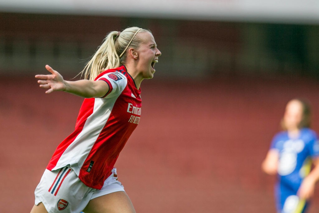 Exclusive: Katie McCabe on internal competition & new boss' demands 4 Beth Mead of Arsenal celebrates after scoring during the Barclays FA Women's Super League match between Arsenal and Chelsea at the Emirates Stadium, London on Sunday 5th September 2021. Copyright: MI News