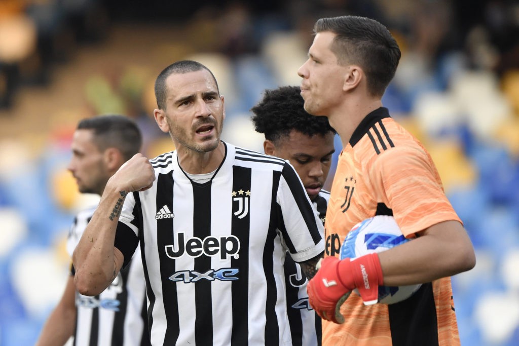 Wojciech Szczesny of Juventus FC and Leonardo Bonucci of Juventus FC during the Serie A football match between SSC Napoli and Juventus FC at Diego Armando Maradona stadium in Napoli Italy, September 11th, 2021. Photo Andrea Staccioli / Insidefoto