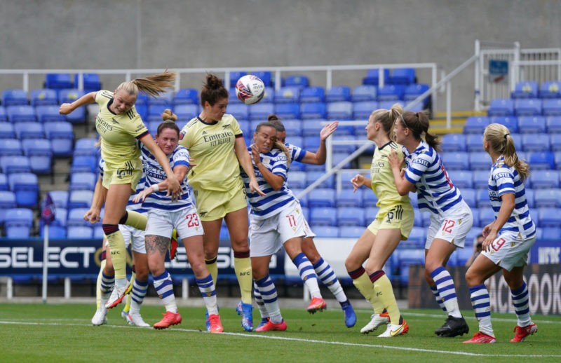 Jennifer Beattie of Arsenal Women scores a goal during the FAWSL match between Reading Women and Arsenal Women at the Madejski Stadium, Reading, England on 12 September 2021. Copyright: Andy Rowland