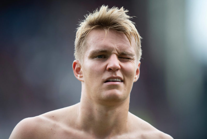 Burnley v Arsenal Premier League Martin Odegaard of Arsenal winks to fans following the Premier League match at Turf Moor, Burnley Copyright: Russe...