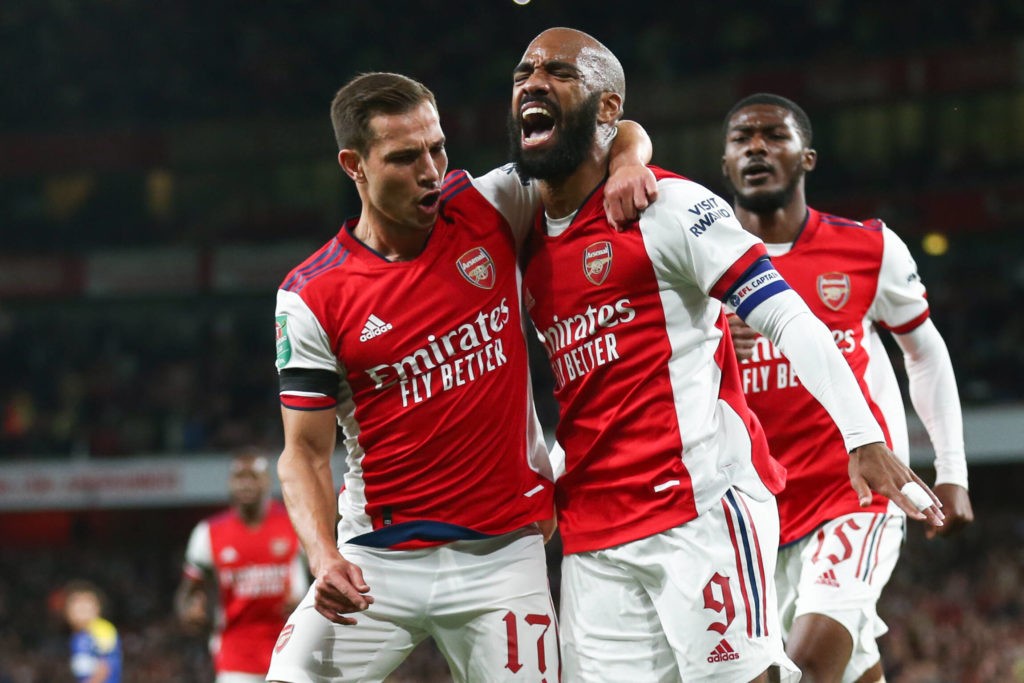Ready to sell Pepe, Martinelli's father speaks and new Kroenke purchase 9 Carabao Cup Arsenal v AFC Wimbledon Alexandre Lacazette 9 of Arsenal celebrates his goal with , Cedric Soares to make it 1-0 London Emirates Stadium Greater London United Kingdom Copyright: Arron Gent/News Images