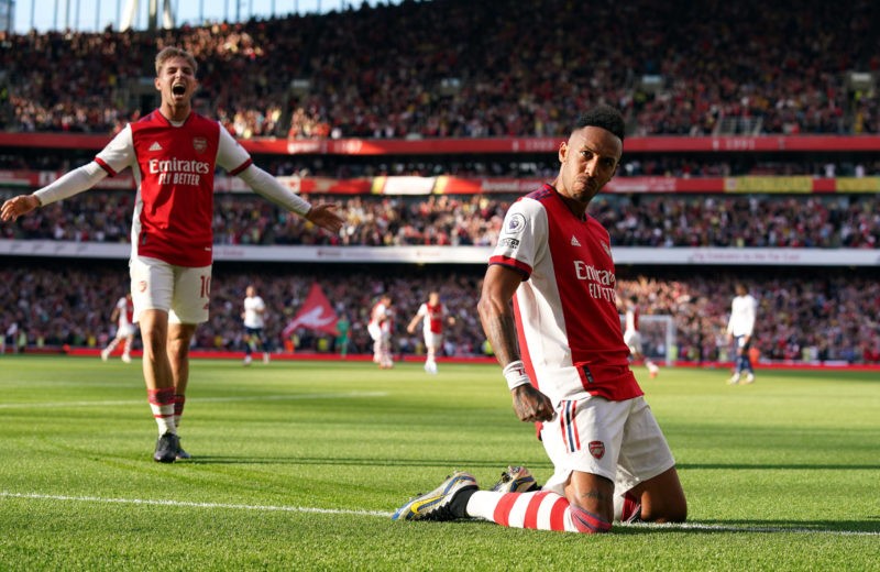Saka MOTM: Player ratings as Arsenal batter Tottenham 3-1 2 Arsenal v Tottenham Hotspur - Premier League - Emirates Stadium Arsenals Pierre-Emerick Aubameyang celebrates scoring their side s second goal of the game during the Premier League match at the Emirates Stadium, London. Picture date: Sunday September 26, 2021.
