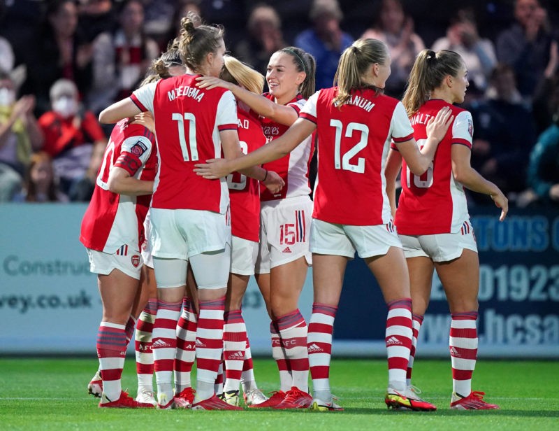 Arsenal v Manchester City - FA Women s Super League - Meadow Park Arsenal s Kim Little hidden celebrates scoring their side s second goal of the ga...