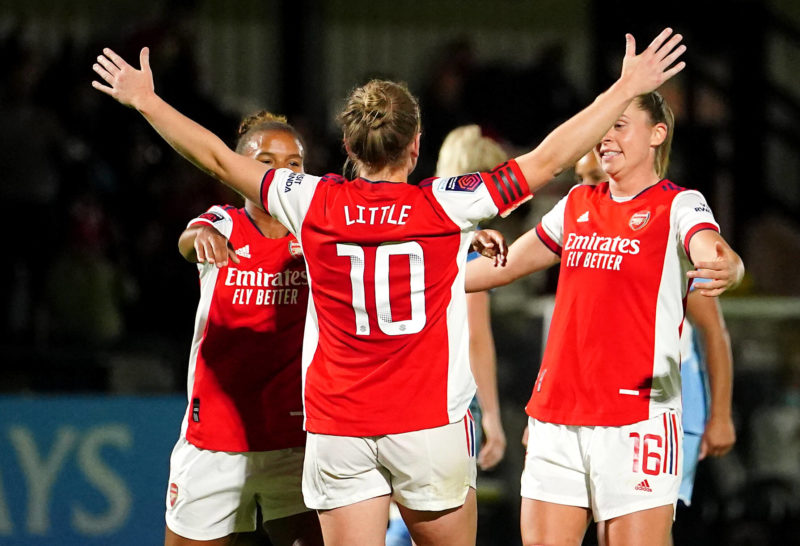 100 up for Little as Arsenal beat Manchester United 2 Arsenal v Manchester City - FA Women s Super League - Meadow Park Arsenal s Kim Little celebrates scoring their side s fourth goal of the game from the penalty spot with team-mates during the FA Women s Super League match at Meadow Park, Borehamwood. Copyright: Dominic Lipinksi