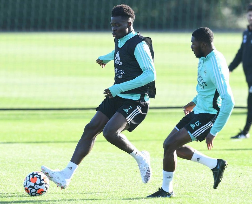 Bukayo Saka in training with Arsenal (Photo via Ben Dinnery on Twitter)