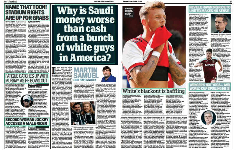 Martin Samuel on Ben White Daily Mail 22 October 2021