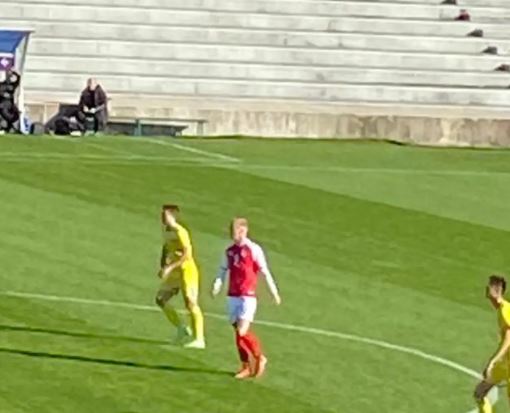 Mika Biereth playing for the Denmark u19s against Kazakhstan (Photo via Yousuf Sajjad on Instagram)