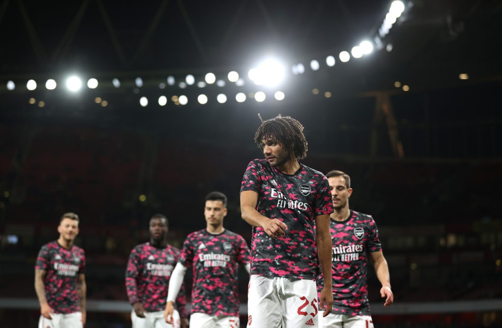 Arsenal midfielder now expected to leave this summer 2 LONDON, ENGLAND - OCTOBER 26: Mohamed Elneny of Arsenal looks on during the warm up prior to the Carabao Cup Round of 16 match between Arsenal and Leeds United at Emirates Stadium on October 26, 2021 in London, England. (Photo by Alex Pantling/Getty Images)