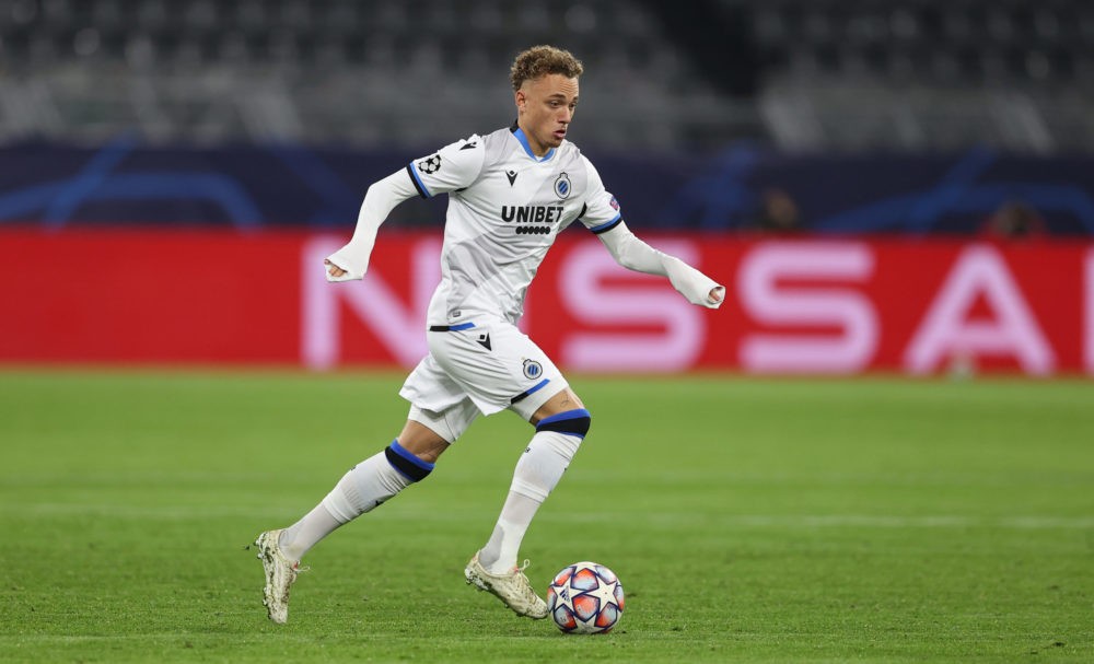 DORTMUND, GERMANY: Noa Lang of Brugge runs with the ball during the UEFA Champions League Group F stage match between Borussia Dortmund and Club Br...