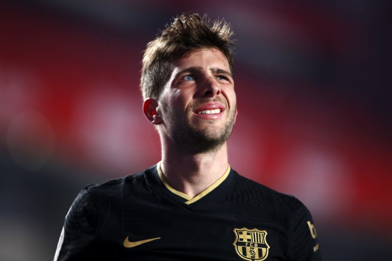GRANADA, SPAIN - FEBRUARY 03: Sergi Roberto of FC Barcelona reacts during the Copa del Rey match between Granada and Barcelona at Estadio Nuevo Los...