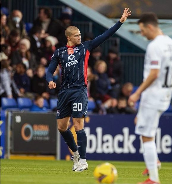 Harry Clarke celebrating his goal for Ross County (Photo via Clarke on Instagram)