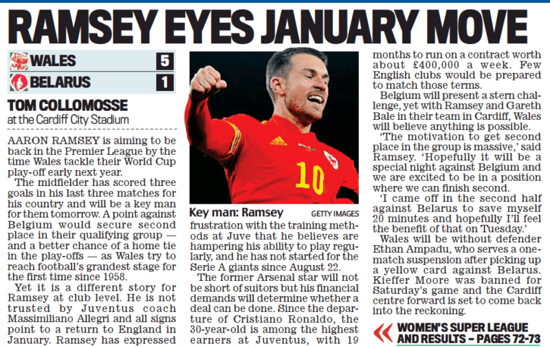 Aaron Ramsey - Daily Mail 15 November 2021