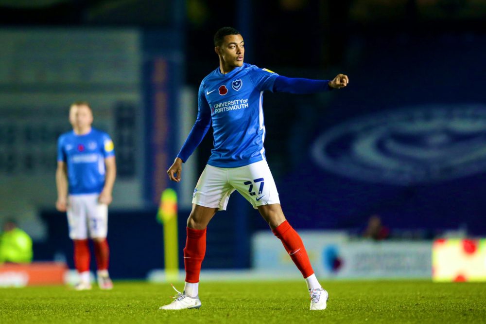 Miguel Azeez playing for Portsmouth (Photo via Azeez on Twitter)