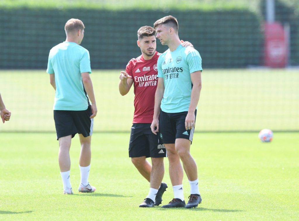 8 more Arsenal players join training including 2 summer signings 2 Miguel Molina speaking to Kieran Tierney in training with Arsenal (Photo via Molina on Twitter)