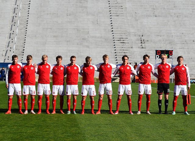 Mika Biereth with the Denmark u19s