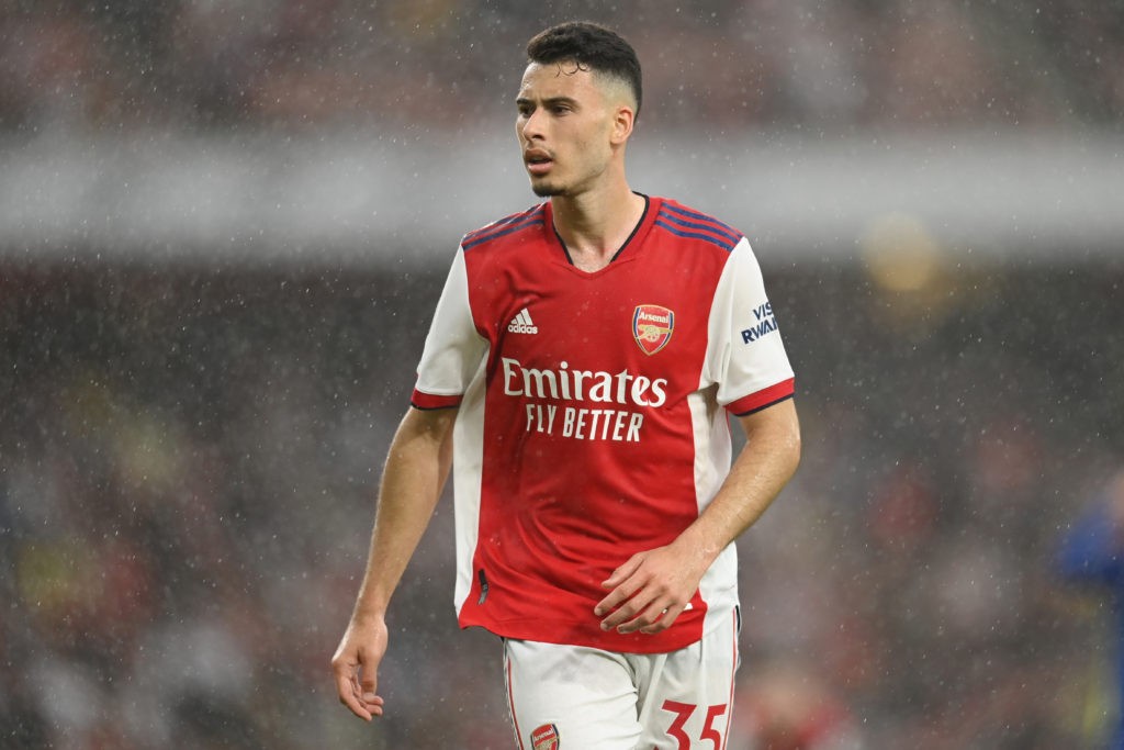 LONDON, ENGLAND - AUGUST 22: Gabriel Martinelli of Arsenal in action during the Premier League match between Arsenal and Chelsea at Emirates Stadium on August 22, 2021 in London, England. (Photo by Michael Regan/Getty Images)