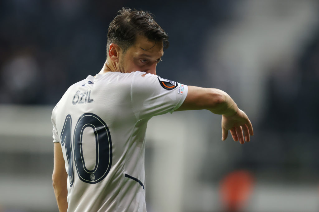 Monreal says things ended badly between Özil & Wenger 3 FRANKFURT AM MAIN, GERMANY - SEPTEMBER 16: Mesut Ozil of Fenerbahce reacts during the UEFA Europa League group D match between Eintracht Frankfurt and Fenerbahce at Deutsche Bank Park on September 16, 2021 in Frankfurt am Main, Germany. (Photo by Alex Grimm/Getty Images)