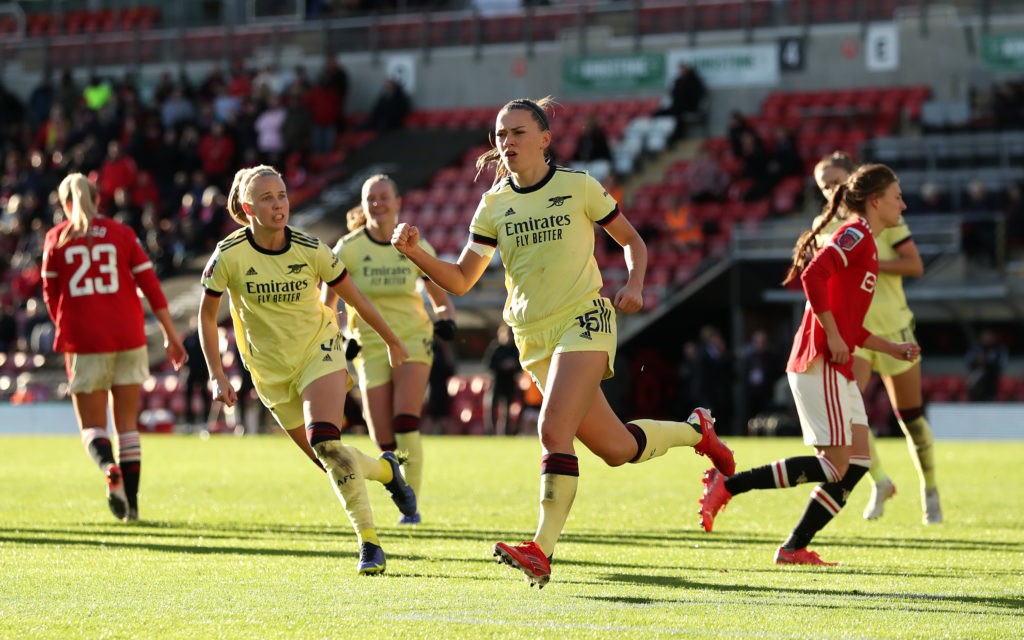 What Arsenal need for their 2022/23 squad 3 LEIGH, ENGLAND - NOVEMBER 21: Katie McCabe of Arsenal celebrates after scoring their team's second goal during the Barclays FA Women's Super League match between Manchester United Women and Arsenal Women at Leigh Sports Village on November 21, 2021 in Leigh, England. (Photo by Jan Kruger/Getty Images)