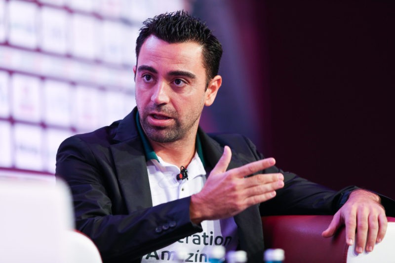 Santi Cazorla says emotional goodbye as Xavi joins Barcelona 2 DOHA, QATAR - DECEMBER 05: Generation Amazing ambassador Xavi Hernandez addresses delegates during day 2 of Soccerex Asia on December 5, 2016 in Doha, Qatar. (Photo by Barrington Coombs/Getty Images)