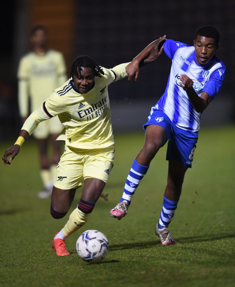 Brooke Norton-Cuffy playing for the Arsenal u18s (Photo via Arsenal Academy on Twitter)