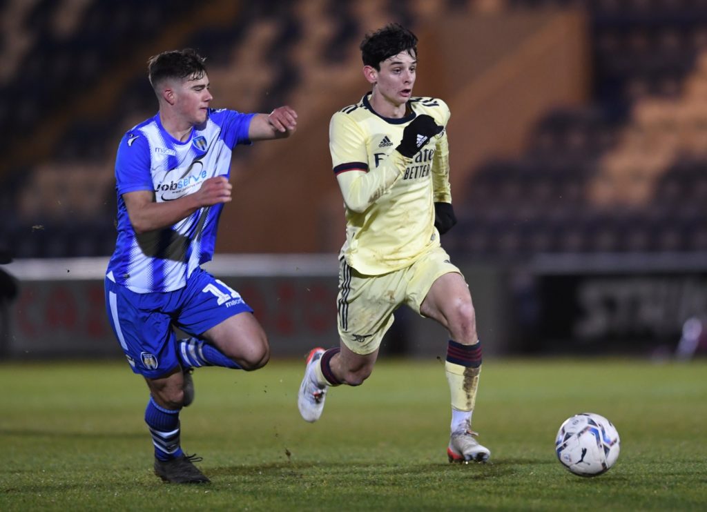 Charlie Patino playing for the Arsenal u18s (Photo via Arsenal Academy on Twitter)