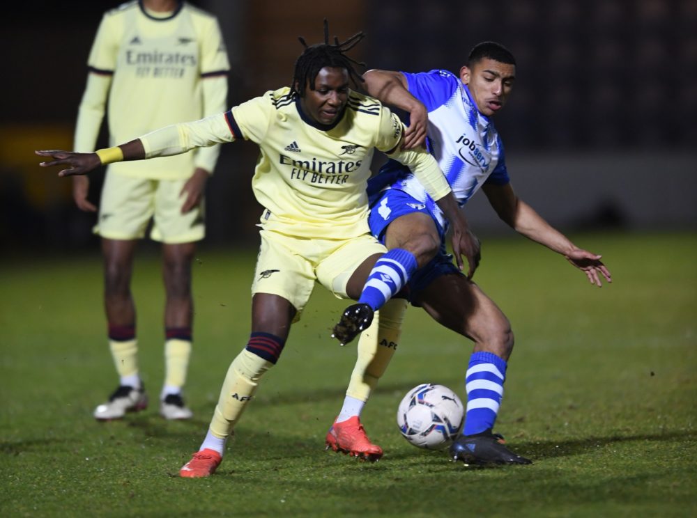 Brooke Norton-Cuffy playing for the Arsenal u18s (Photo via Arsenal Academy on Twitter)