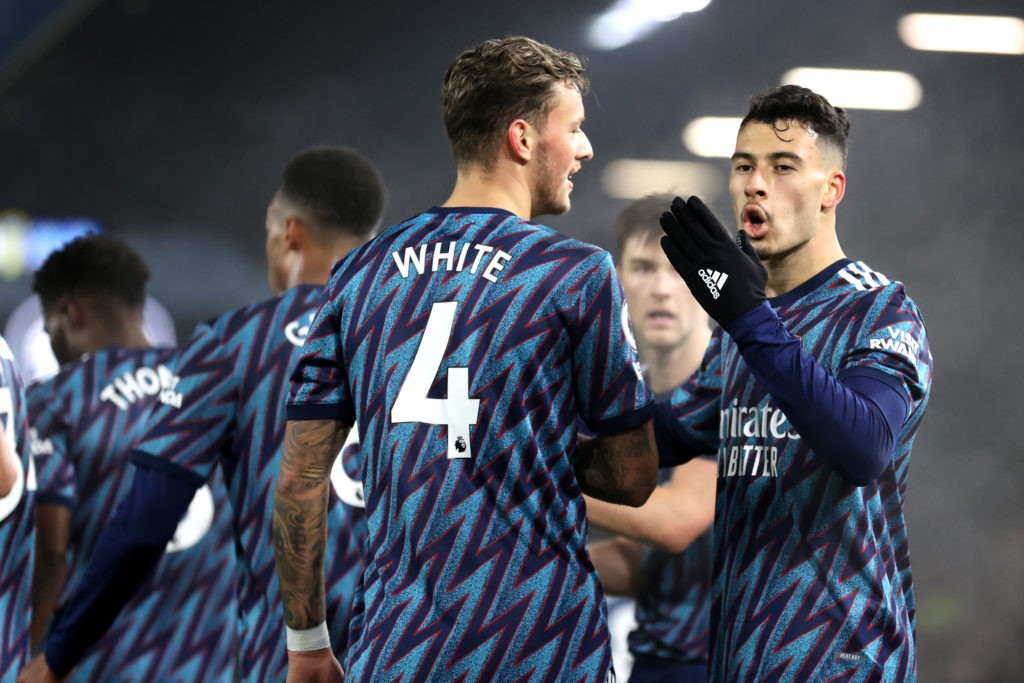 Arsenal plan friendly & Dubai trip for winter break 3 LEEDS, ENGLAND - DECEMBER 18: Gabriel Martinelli of Arsenal celebrates after scoring their team's second goal during the Premier League match between Leeds United and Arsenal at Elland Road on December 18, 2021 in Leeds, England. (Photo by Naomi Baker/Getty Images)