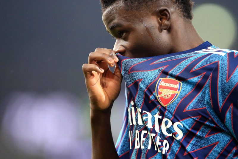 NORWICH, ENGLAND - DECEMBER 26: Bukayo Saka of Arsenal during the Premier League match between Norwich City and Arsenal at Carrow Road on December ...
