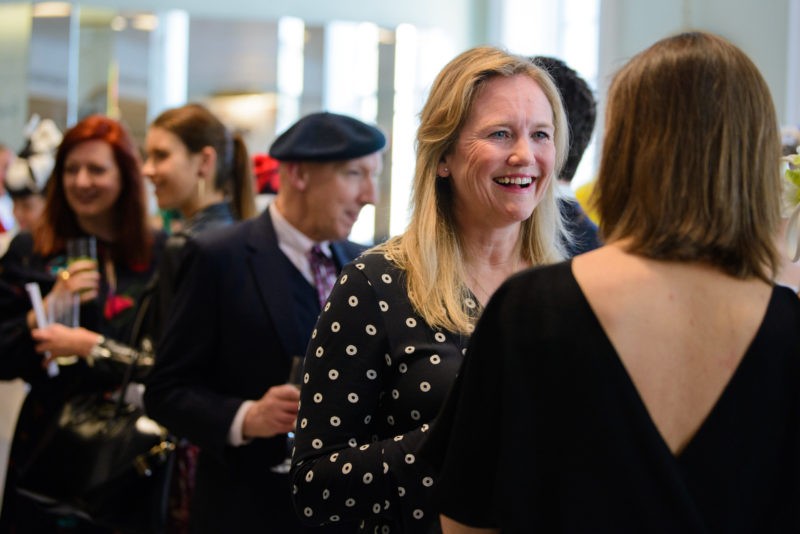 LONDON, ENGLAND - APRIL 11: Juliet Slot during the 2019 Royal Ascot Millinery Collective Launch at Fenwick Of Bond Street on April 11, 2019 in Lond...
