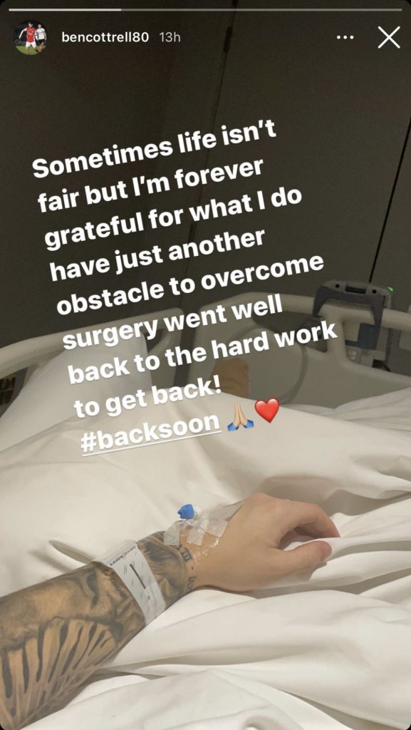 "Life isn't fair": Arsenal midfielder confirms injury surgery 3 Ben Cottrell's Instagram story post about his surgery