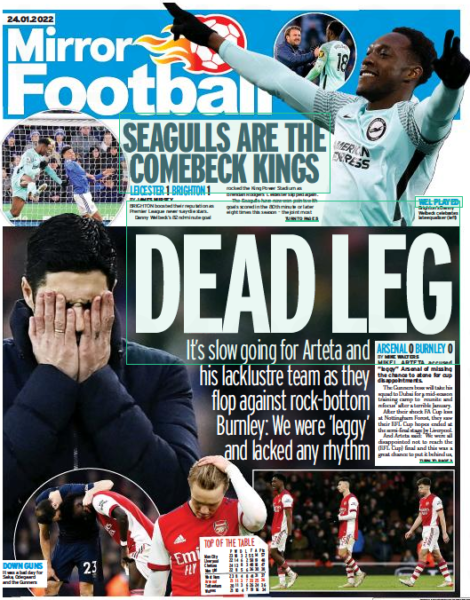 5 defeats, 3 draws: Arsenal winless in 2022 + news roundup 3 Daily Mirror Arsenal coverage