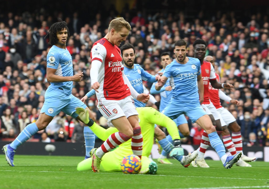 Another Arsenal player admits frustration at referees 3 Martin Odegaard of Arsenal is fouled by Ederson of Manchester City (Photo via Stuart MacFarlane on Twitter)