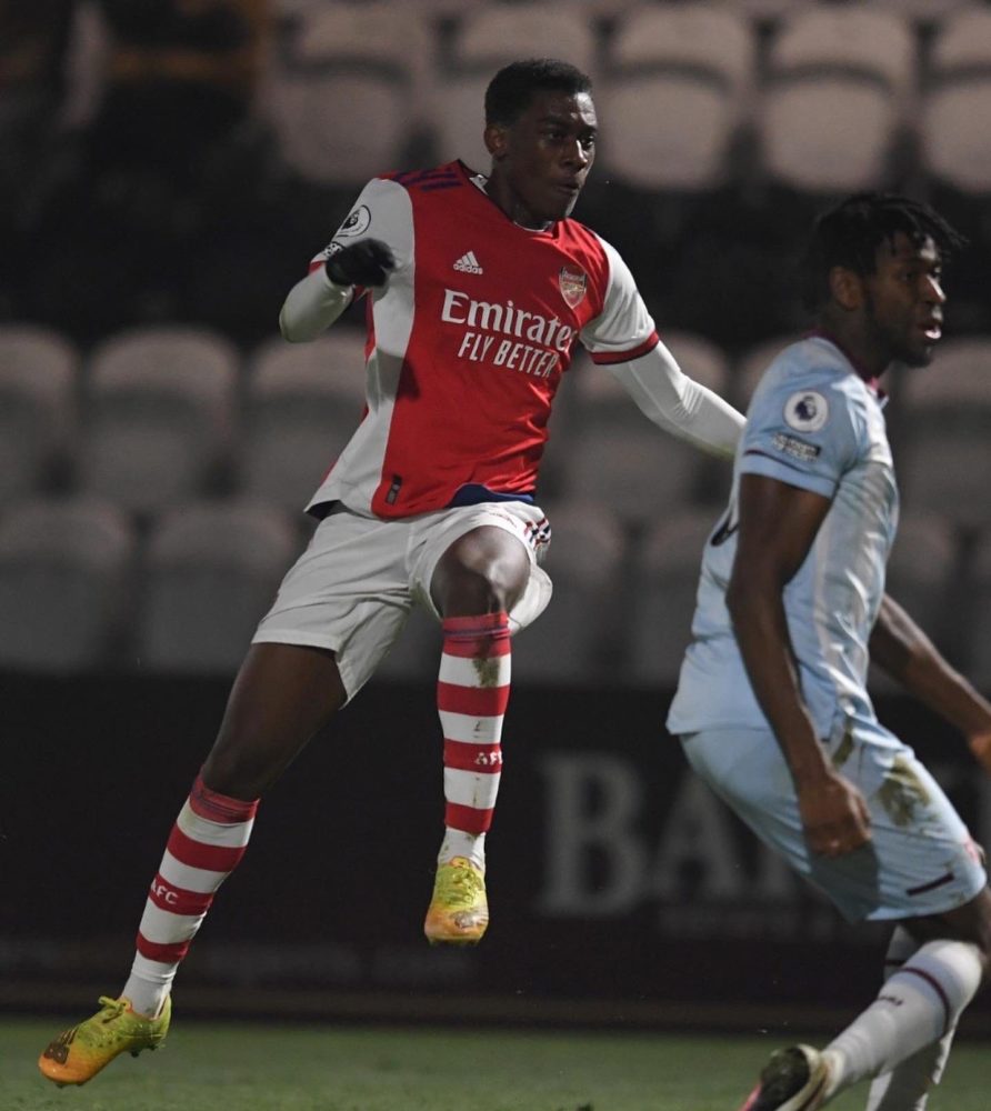 Khayon Edwards plays for the Arsenal u23s (Photo via Arsenal Academy on Twitter)