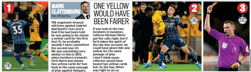 Mark Clattenburg Daily Mail Gabriel red card Micheal Oliver