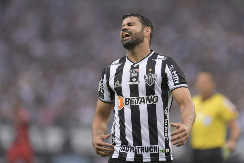 Atletico Mineiro's Diego Costa reacts during the first leg football match of the 2021 Brazil Cup final against Athletico Paranaense at the Mineirao...