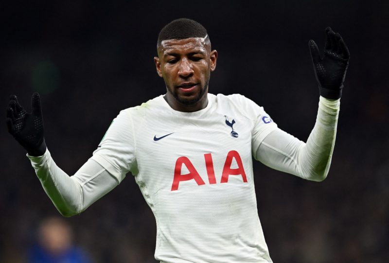 Tottenham Hotspur's Brazilian defender Emerson Royal reacts after failing to score during the second leg of the English League Cup semi final footb...