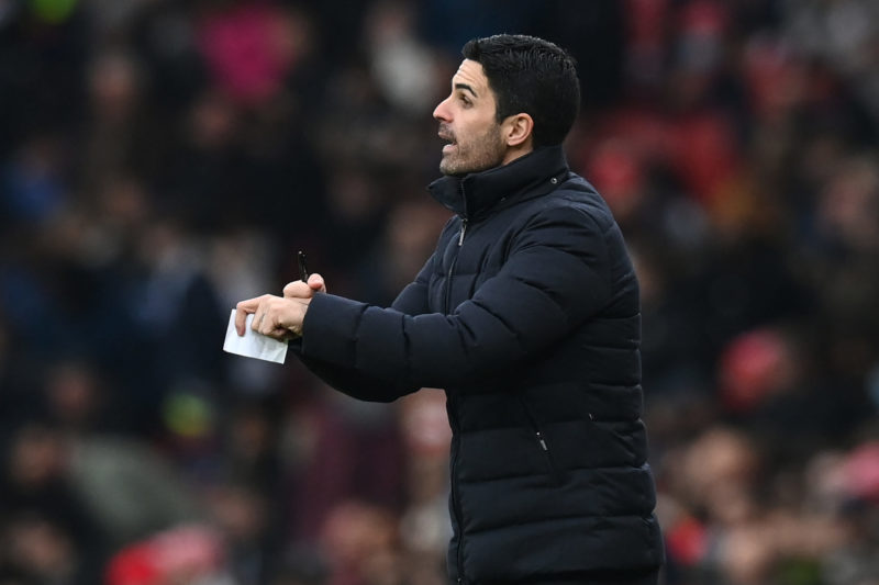 Arsenal's Spanish manager Mikel Arteta gestures on the touchline during the English Premier League football match between Arsenal and Burnley at th...