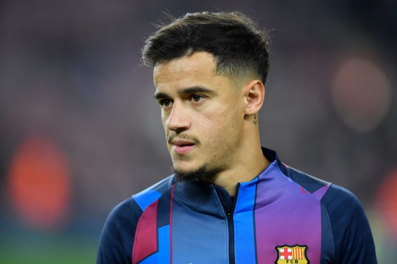 Barcelona's Brazilian midfielder Philippe Coutinho warms up before the Spanish league football match between FC Barcelona and Elche CF at the Camp ...