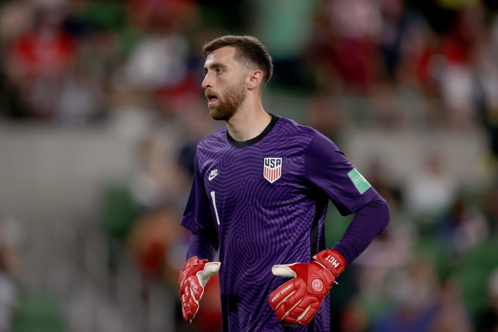 AUSTIN, TEXAS: Matt Turner #1 of the United States reacts after stopping a shot on goal against Jamaica in the first half of a 2022 World Cup Quali...