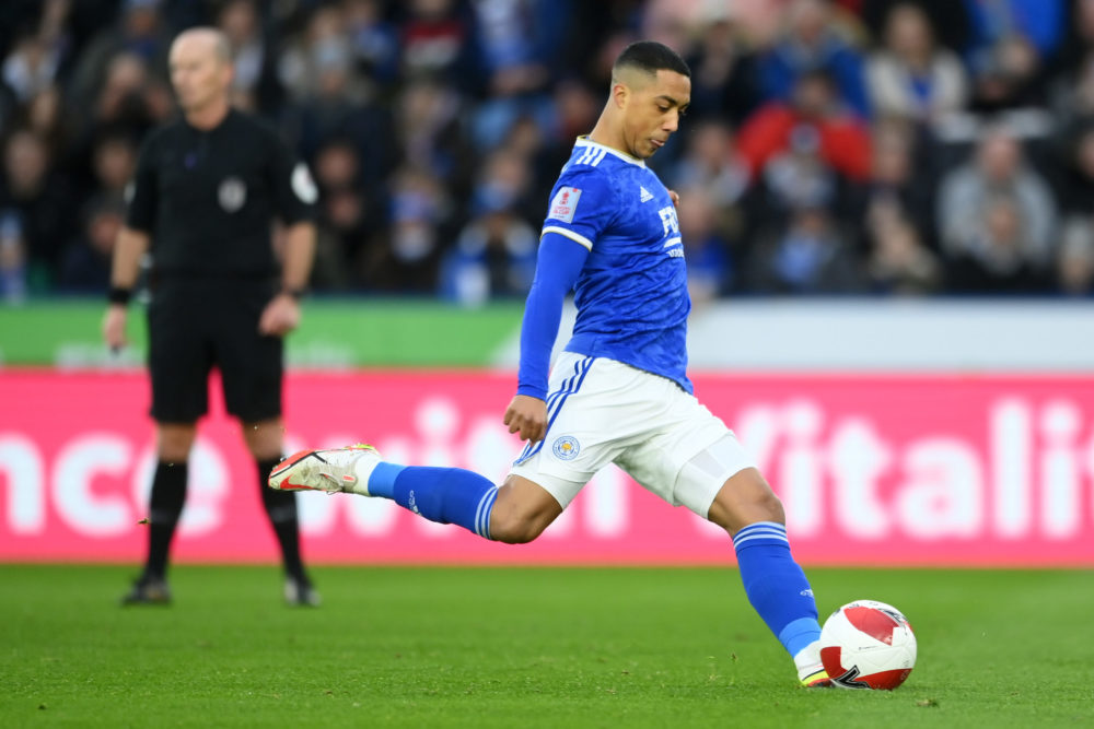 LEICESTER, ENGLAND: Youri Tielemans of Leicester City scores their team's first goal from the penalty spot during the Emirates FA Cup Third Round m...