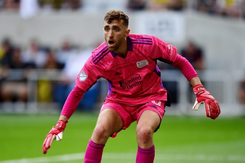 COLUMBUS, OHIO - JULY 03: Matt Turner #30 of New England Revolution in goal during their game against the Columbus Crew at Lower.com Field on July ...