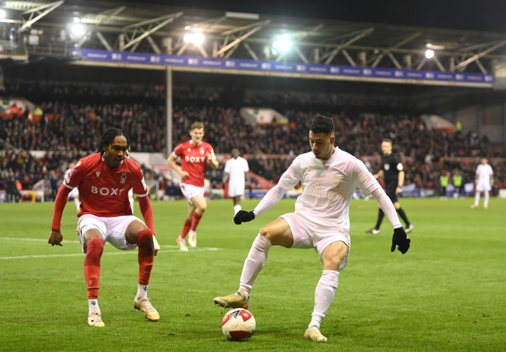 Exciting Arsenal 21yo right-back target available for bargain fee 3 NOTTINGHAM, ENGLAND: Gabriel Martinelli of Arsenal is closed down by Djed Spence of Nottingham Forest during the Emirates FA Cup Third Round match between Nottingham Forest and Arsenal at City Ground on January 09, 2022. (Photo by Michael Regan/Getty Images)