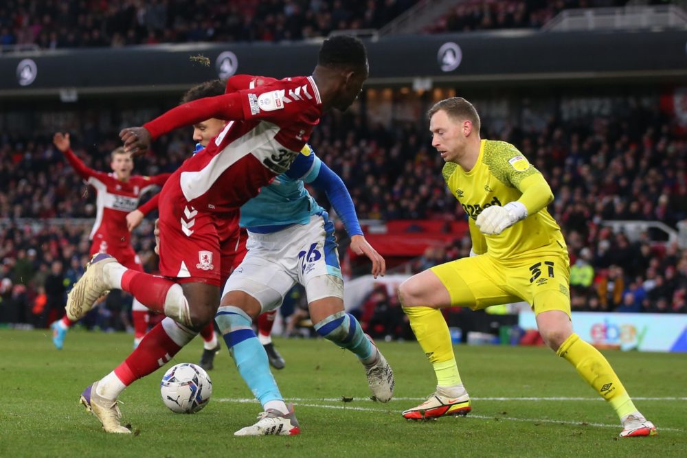 Folarin Balogun provides an assist for Middlesbrough against Derby County (Photo via Boro on Twitter)
