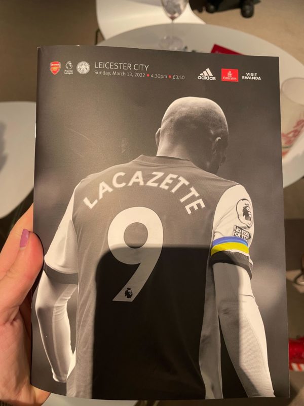 Arsenal include Oleg Luzhny's name in squad as defender returns to Ukraine 5 Lacazette on the front of Arsenal's programme for the game against Leicester