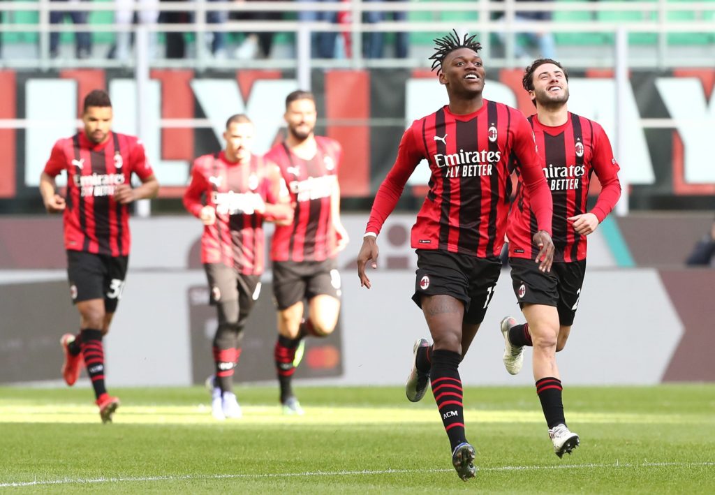 AC Milan keen to strike a deal with £45m Arsenal forward target 3 MILAN, ITALY: Rafael Leao of AC Milan celebrates after scoring the opening goal during the Serie A match between AC Milan and UC Sampdoria at Stadio Giuseppe Meazza on February 13, 2022. (Photo by Marco Luzzani / Getty Images)