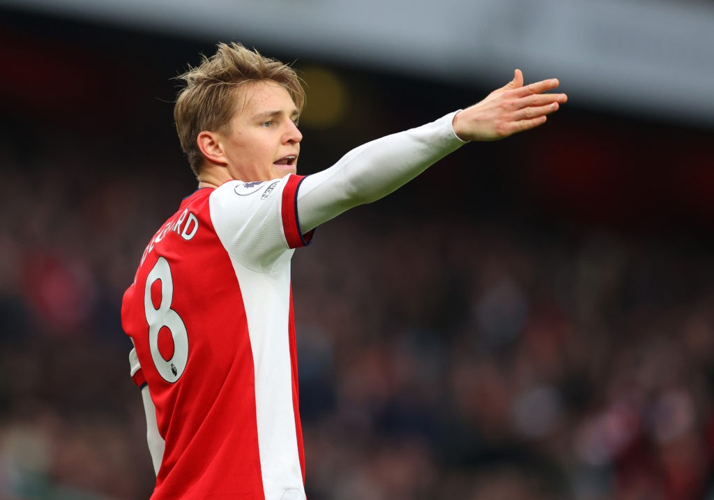 LONDON, ENGLAND - JANUARY 23: Martin Odegaard of Arsenal during the Premier League match between Arsenal and Burnley at Emirates Stadium on January 23, 2022 in London, England. (Photo by Catherine Ivill/Getty Images)