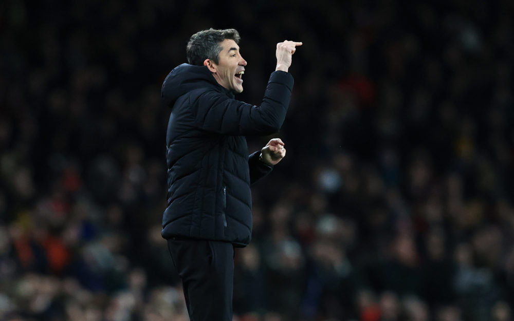 LONDON, ENGLAND: Bruno Lage, Manager of Wolverhampton Wanderers gives instructions to their side during the Premier League match between Arsenal an...