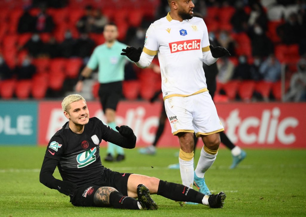 Arsenal turned down PSG striker signing this year 2 Paris Saint-Germain's Argentinian forward Mauro Icardi reacts after missing a goal opportunity during the French Cup football match between PSG and Nice at the Parc des Princes stadium in Paris on January 31, 2022. (Photo by FRANCK FIFE / AFP via Getty Images)