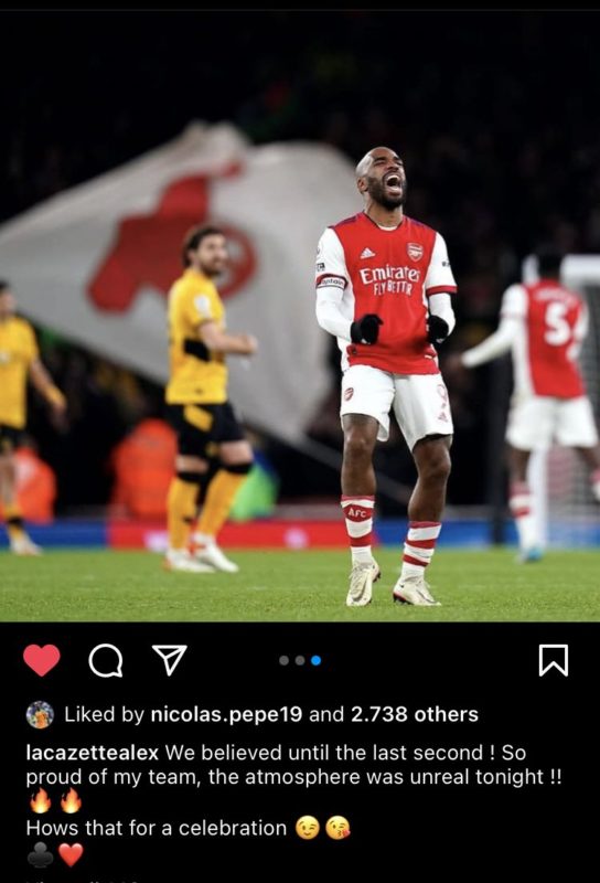Alexandre Lacazette on Instagram trolling Wolves and Ruben Neves