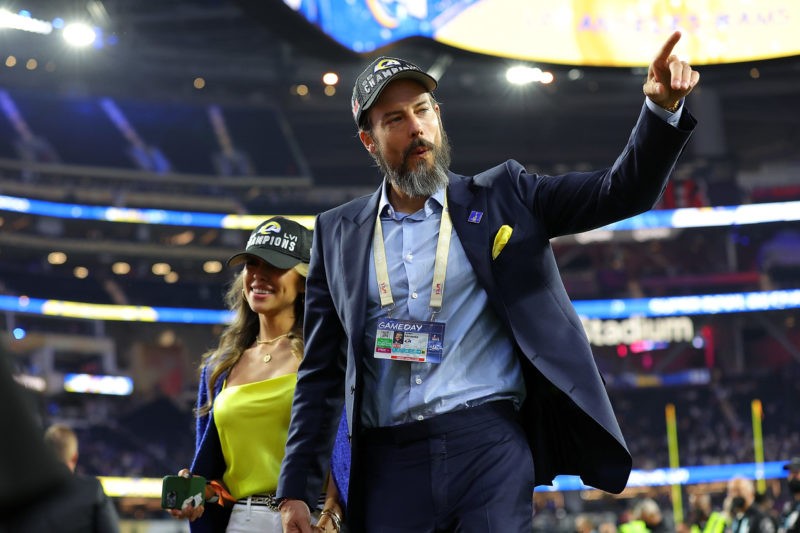 INGLEWOOD, CALIFORNIA - FEBRUARY 13: Los Angeles Rams owner Josh Kroenke celebrates after Super Bowl LVI at SoFi Stadium on February 13, 2022 in In...